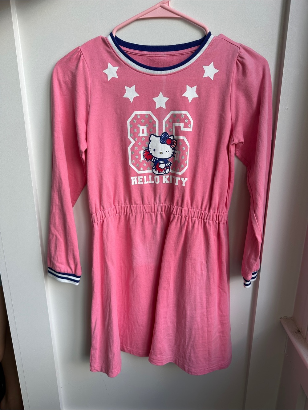 Hello Kitty Pink Star Number Graphic Dress with Navy Trim